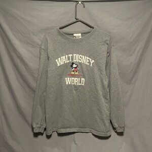 Walt Disney World Mickey Mouse Long Sleeve T-Shirt Men's S Gray Embroidered